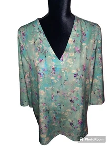 Blusa Noracora Usable Arte Floral Boho Hippie Informal Satén Cuello en V Talla Grande - Imagen 1 de 4
