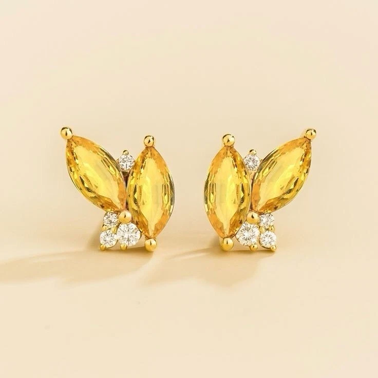 Pendientes de diamantes americanos y zafiros amarillos chapados en oro amarillo Foto 1 de 1