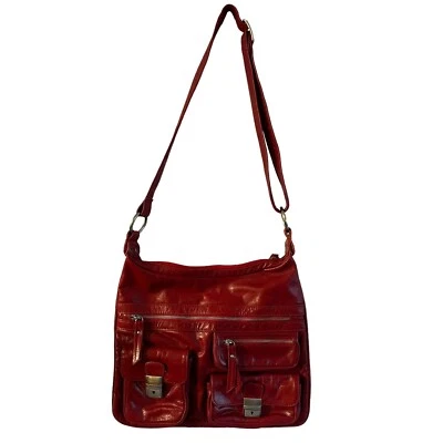 Danier Rojo Hebilla Cuero Bolsillos Hobo Bolso de Hombro Bandolera Cartera Foto 1 de 4
