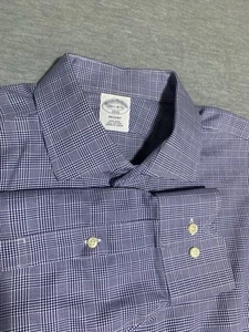 Brooks Brothers Regent Shirt Mens XLarge Blue Micro Houndstooth Plaid Non-Iron - Picture 1 of 9