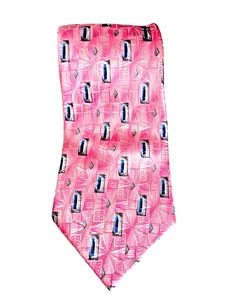 Mens Tie Meeting Street Pink Blue Silver Jaquard Silk Stunning Geometric 58" x 4 - Picture 1 of 10