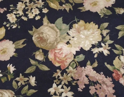 Tela de tapicería de algodón pesado Waverly Marietta negra crema rosa rosas 56 x 100" Foto 1 de 3