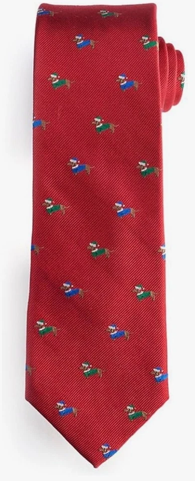 IZOD Holiday Classic Silk Tie Santa DACHSHUND Hound Dog Print Red 0159-DOG-IZ - Image 1 of 1