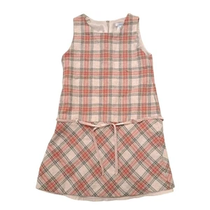 Jacadi Red Tan Plaid Preppy Waist Tie Going Out Cute Jumper Dress Size 12A - Picture 1 of 7