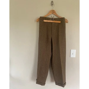 Vintage USA Orvis Pants Mens 40 Lambswool Cotton Tweed Cuffed Pleated - Picture 1 of 5