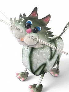 Metall Happy Cat Wackelkopf Wackel Statue Skulptur Katze braucht ein Zuhause - Bild 1 von 12