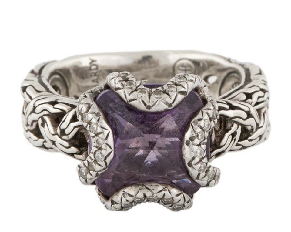 Anillo tejido con cable de amatista John Hardy tamaño 6 con detalles de diamante ¡Hermoso! Foto 1 de 4