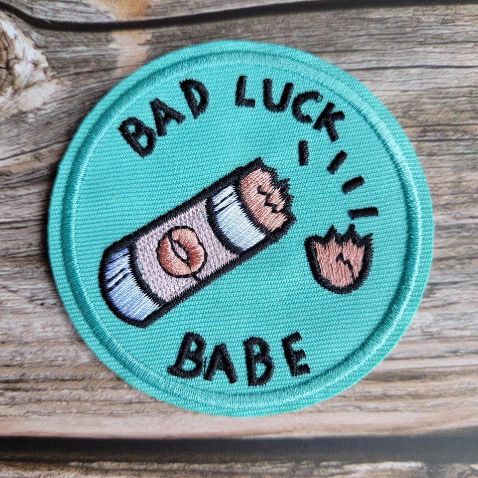 Bad Luck Babe Broken Lipstick 90'S Embroidered Iron on Patch - Image 1 of 2