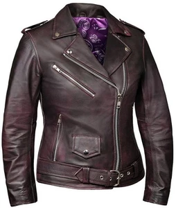 Women's Purple Motorcycle Leather Jacket with Piasley Liner (LB6832) - Picture 1 of 2