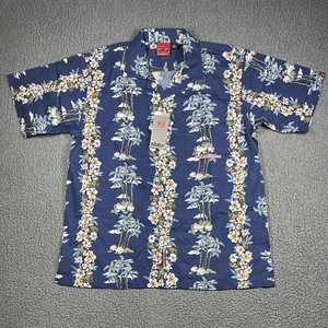 Quiksilver Hemd Herren Large blau Hawaii Blumen Knopfleiste Camp Aloha Surf Strand - Bild 1 von 8