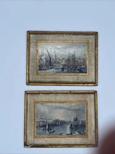 Set of 2 Italian Antiqued Florentine Art Wood Plaques Pictures Old-World Vintage - Picture 1 of 13