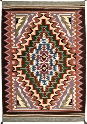 卓越的 NAVAJO 燃烧水地毯,漂亮的设计和颜色,复古,完好,无底价! — 第 1/4 张图片