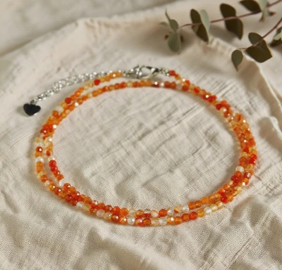 Gargantilla delicada cornalina collar piedras preciosas de cristal curativo cuentas facetadas de 2 mm Foto 1 de 4