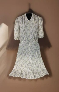 Antique 1920’s-30’s Floral Thin Sheer Cotton Button Hook Closure Farm Dress - Picture 1 of 14