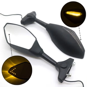 Matte Black LED Integrated Turn Signal Rearview Mirror For Honda Suzuki Kawasaki - Picture 1 of 9