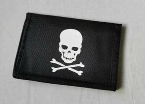 Mens Best Black Skull Wallet Zip Coin Pocket Card Clear ID Window Boys Halloween - Picture 1 of 6