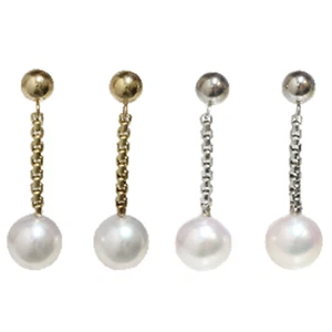 Orecchini pendenti in oro 14 kt con perle coltivate Akoya - Foto 1 di 5
