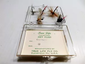 1950-60'S "TRUE LIFE" FISHING DRY FLIES BOX + 5 FLIES - Picture 1 of 3