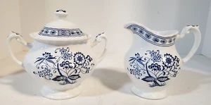 Crema y tazón de azúcar de colección J&G Meakin Inglaterra azul nórdico piedra de hierro con tapa - Imagen 1 de 21