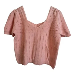 Suéter tejido estilo cuadrado rosa para mujer manga corta rosa XLarge - Imagen 1 de 12