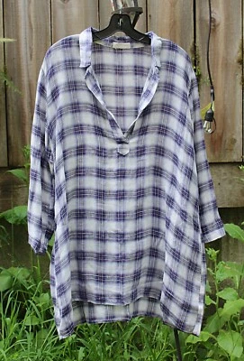 Tonos CP - Túnica Kendall, Ligero Lino Púrpura Cuadros, De Gran Tamaño - Mediana Foto 1 de 4