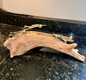 Vintage Signed HONECK Driftwood Scuba Divers /Dolphin Sculpture Art - Picture 1 of 9