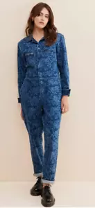 Free People Lee Union Alls Floral Print Coveralls Overalls Denim Jumpsuit NWT S - Picture 1 of 7