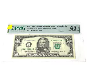 1990 $50 Fifty Dollars, FEDERAL RESERVE NOTE Philadelphi 'PMG 45 CEF (132) - Picture 1 of 2