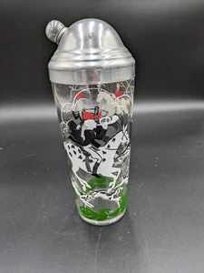 Vintage Tally Ho Glass Cocktail Shaker With Metal Lid Horses - Picture 1 of 6