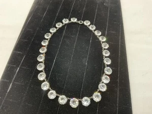 Art Deco Sterling Silver Open-Back Graduated Clear Crystal Necklace 15 1/2" - Picture 1 of 5
