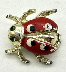 Small Brooch/Pin-Lady Bug-Gold Tone With Green Rhinestone Eyes-Costume Jewelry - Picture 1 of 4