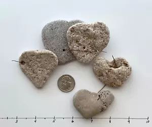 5 Grandi Pietre Naturali ❤️ A Forma di Cuore Spiaggia Hag Holey 2-3" Love Rocks Artigianali H8A - Foto 1 di 13