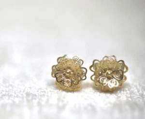Aretes en filigrana en oro de 18 quilates en forma de rosas - Imagen 1 de 2
