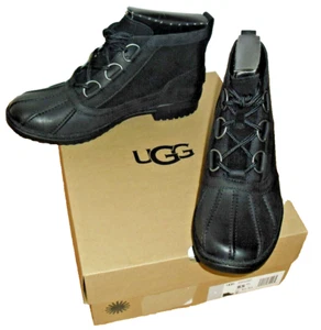 UGG HEATHER BLACK LEATHER SHEEPWOOL WATERPROOF SNOW RAIN DUCK BOOTS NEW~BOX 9.5 - Picture 1 of 9