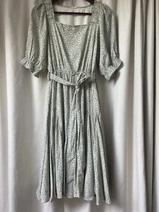 Orange Creek Floral Square Neck Flowy Sun Dress Small Ivory With Sage Flowers - Picture 1 of 9