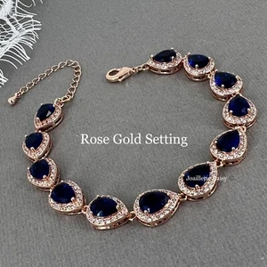 Rose Gold Teardrop Blue Sapphire Bracelet Bridal Wedding Mother Of Groom Gift - Bild 1 von 4