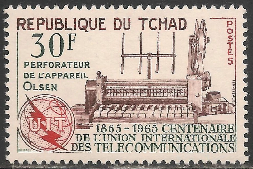 Perforador Olsen Chad #112 (A16) VF MLH - 1965 30fr / ITU Foto 1 de 1