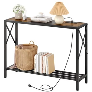 Console Table with Charging Station, 41.8" Entryway Table with Shelves, 2-Tie... - Picture 1 of 7