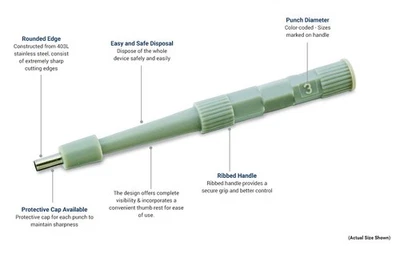 Punzón de biopsia estéril anclajes dérmicos desechables herramientas tamaño 3,0 mm caja de 100 piezas Foto 1 de 4