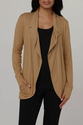 Susan Graver Weekend Jersey Knit Crossover Cardigan|Jacket Plus Size 2X  Taupe - Image 1 of 4