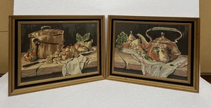 Vintage Set (2) Paint By Numbers Copper Tea Pot / Farm Table w/ Fruit Paintings - Picture 1 of 11