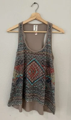 Ransom Women's Medium Multicolor Racerback Scoop Neck Sleeveless Tank Top Boho - Image 1 of 4