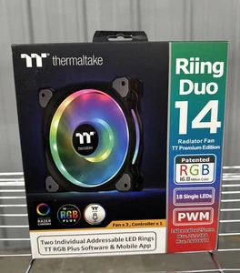 Thermaltake CL-F078-PL14SW-A Riing Duo 14 LED RGB Radiator TT Prem, 3 Pack BLK - Afbeelding 1 van 6
