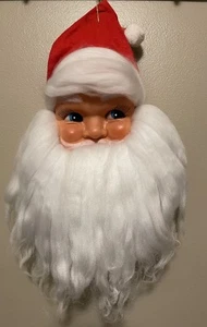 Vtg Santa Head Hand Painted Face Soft Cotton Beard Christmas Wall Hanger 15” - Picture 1 of 13