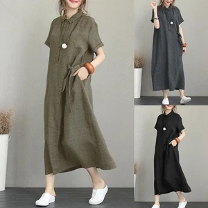 Women's Dress Female Holiday Lapel Non Stretch Regular Solid Color Vacation - Picture 1 of 26