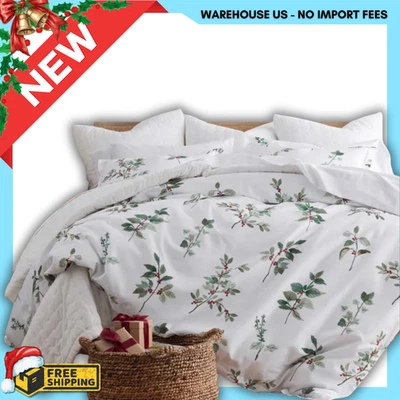 NUEVO Edredón de satén liso clásico con bayas florales de algodón Company Store 90x96 pulgadas Foto 1 de 4