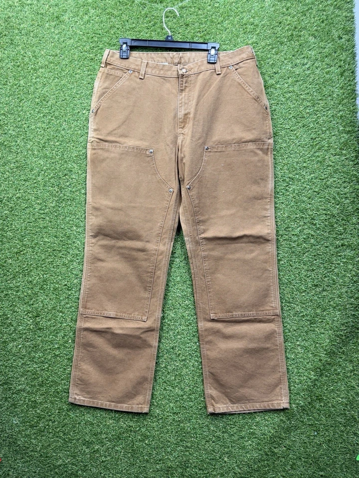 Винтажные мужские брюки Carhartt 30x32 B01 BRN Duck Double Knee Dungaree Fit коричневые - Изображение 1 из 4