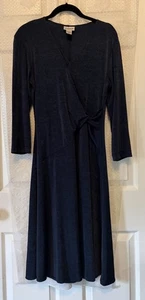 Chico's 2 Travelers Kleid blau metallic Faux Wickeloptik dehnbar V-Ausschnitt Große L - Bild 1 von 6