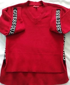 USADO EN EXCELENTE ESTADO SUÉTER DE PUNTO PULL-OVER MANGA LARGA LOGO CUELLO EN V ROJO ADIVINAR S/XS - Imagen 1 de 11