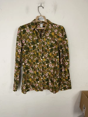 Camisa DULUTH TRADING CO feminina M verde floral cogumelo botão para cima flanela - Imagem 1 de 4